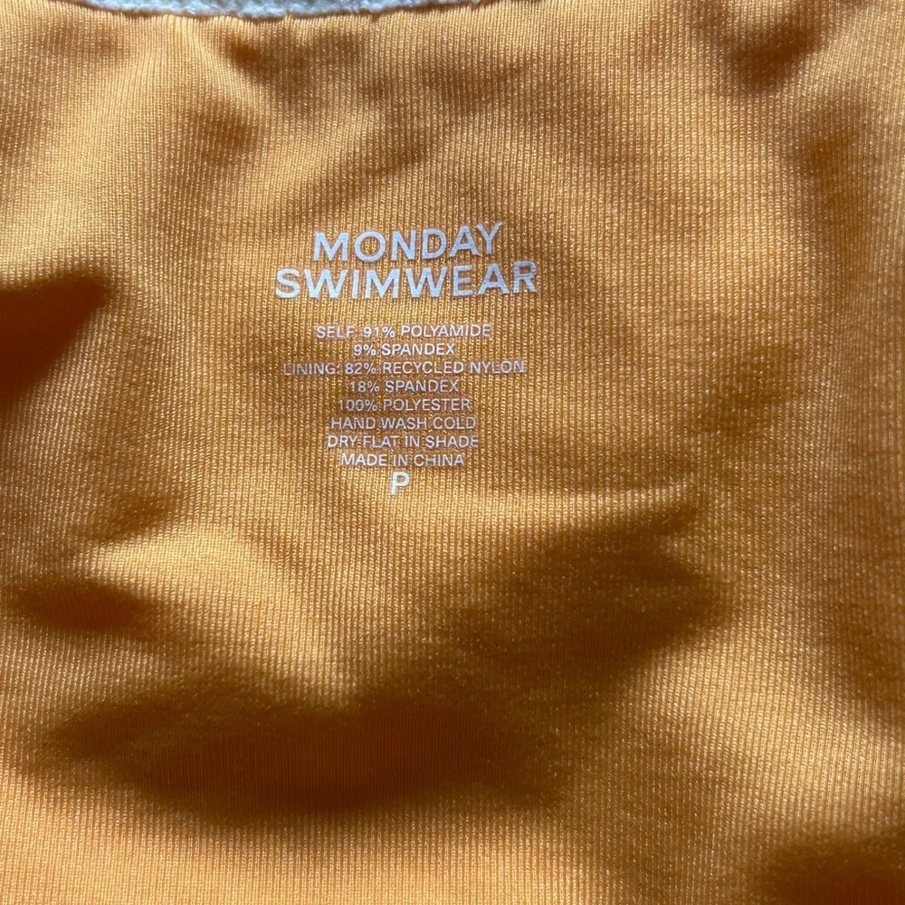 Monday Swimwear Yellow Orange Textured Bikini Bottom with White Waistband